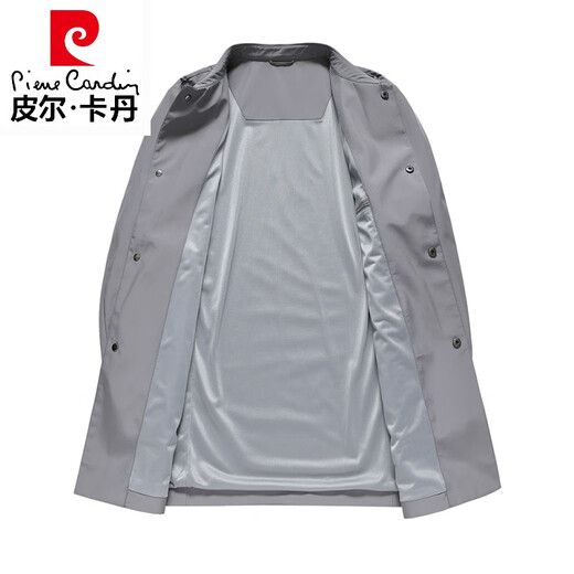 Pierre Cardin high-end brand men's windbreaker mid-length 2026 spring and autumn new business casual seamless lapel windproof jacket light gray M 170 recommended 115-130 Jin Jin equals 0.5 kg