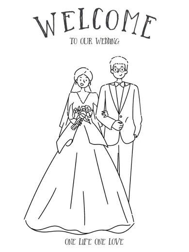 Yusenyi Cartoon Wedding Simple Drawing Hand-painted Wedding Photo Wedding Invitation Sugar Box Sticker Customized Q Version Image LOG Line Half Body Single