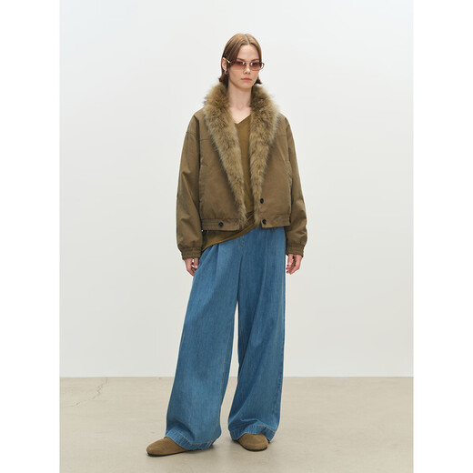 MSBEAST Miss Beast Second-hand two-color raccoon fur collar reversible drop shoulder slightly wide jacket party jacket丨Bahn new order pine green S