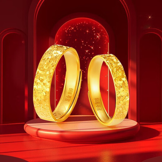 Shui Bei's century-old craftsmanship creates gold-covered silver-crushed ice gold ring, open style, men's and women's rings, couple wedding rings, gold-covered silver-crushed ice men's ring, live mouth