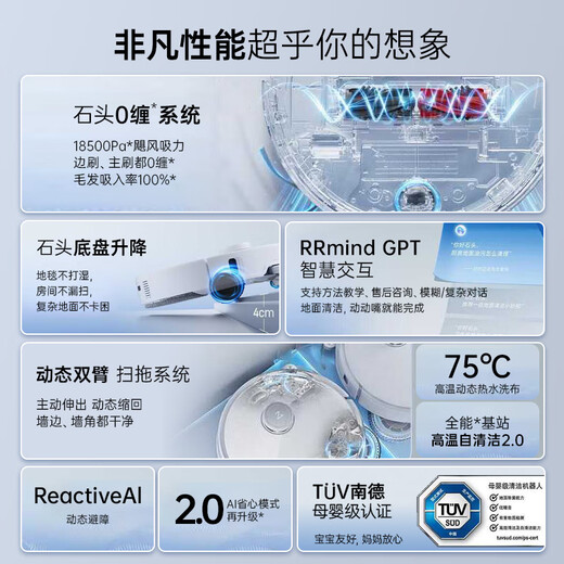 Stone Xingyao Pro sweeping robot, sweeping, mopping, washing and drying all in one, same series as P20 Pro, 0 tangle, large suction, automatic cleaning, New Year’s Day gift, A1550RR