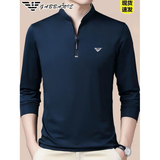Chiarmania-Sex im mittleren Alter mit langer Ärmeln T-Shirt Herbst und Winter Casual Plus Samtstand Halsband Pullover Reißverschluss Basishemd Ga/6623 Deep Blue plus Samt L 170