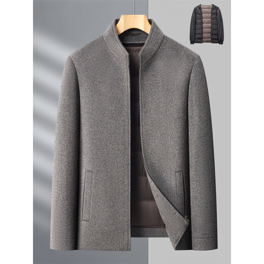 MONTAGUT double-sided woolen jacket for middle-aged and elderly men with removable liner business stand-up collar woolen jacket Z11603 stand-up collar black XL 180/96