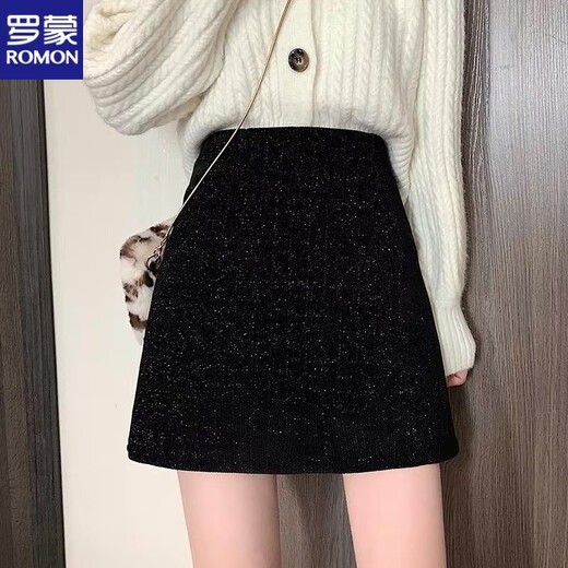 ROMON Woolen Skirt Women's Autumn and Winter 2025 New A-Line Skirt High Waist Small People Cover Hips Slim Black Black Plus/Thick (Upgraded Version) 2XL 130-145Jin Jin is equal to 0.5 kg