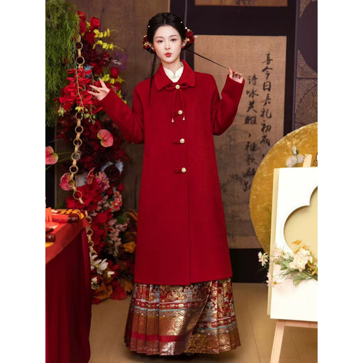 Hengyuanxiang red coat toasting suit new Chinese style top autumn and winter petite bride wedding double-sided wool coat engagement suit jacket S