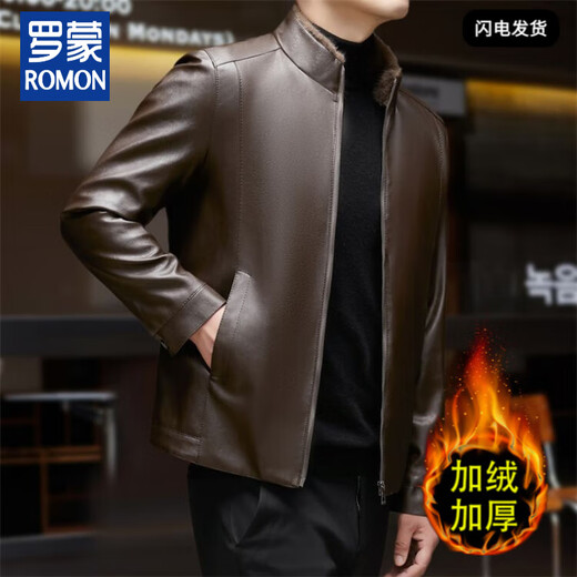 Luo Meng autumn and winter anti-genuine leather jacket for middle-aged men with velvet and thickened soft leather jacket for dad, warm, comfortable and versatile top, black L 50