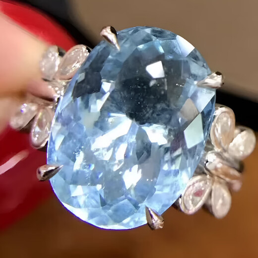 HEEKAIYI Santa Maria Aquamarine Ring Women's 18k Gold Diamond Ring Chinese Valentine's Day Birthday Gift for Wife Selected 6.1 Carat/Santa Maria Color