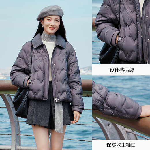 Xiangying Lightweight Down Jacket Women's Short 2025 Winter New Style Spliced Lapel 90 White Duck Down Dark Gray Jacket Dark Gray L 165/88A/110-125Jin Jin is equal to 0.5 kg
