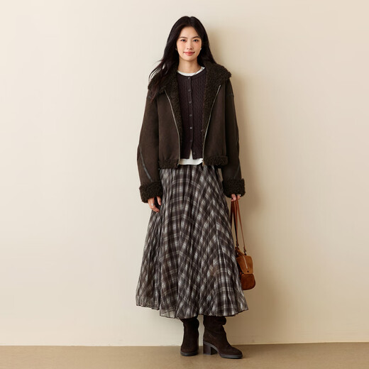 Eifini (eifini) Eifini fur integrated fashion splicing design brown suede jacket for women 2025 autumn new sandstone brown M 105-120Jin Jin is equal to 0.5 kg