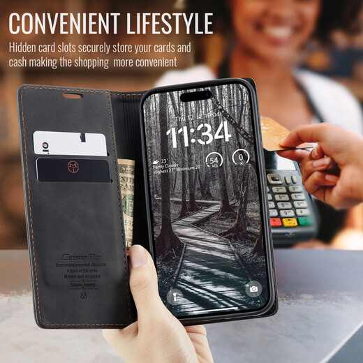 Luo Yi eignet sich für Apple 17 Promax Mobile Hülle iPhone17/16/15/14/Pro echte Lederflip Magnetic Leder Hülle Full-Pack Anti-Fall Silicon-Schutzhülle für Männer und Frauen High-End-Sinn [Brown-013] Retro Matte Lederhülle Apfel 14