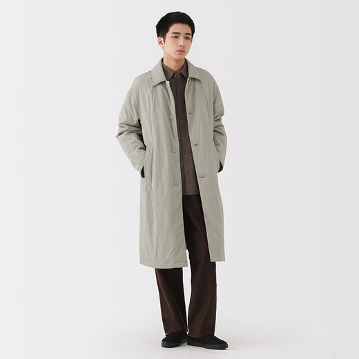 MUJI Men's Stand Collar Coat Windbreaker Jacket Long Sleeve Men's 25 Years Winter Cotton Clothes AD0XKA5A Light Silver Gray L (175/100A)