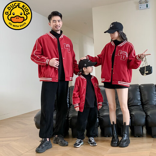 G.duck parent-child wear 2025 spring Korean style family of three or four contrasting color splicing jackets mother and daughter family wear tops jacket LD jacket red 100 cm