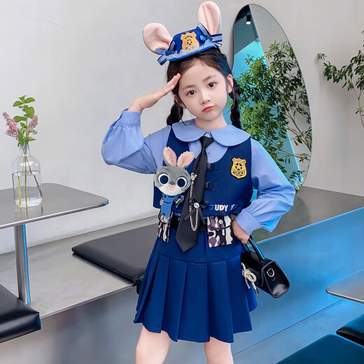 Jiaojing Zootopia Costume Bunny Police Cos Clothes Girls Princess Dress Judy JK Suit Judy Vest Three Piece Judy Vest Three Piece Set 100 cm