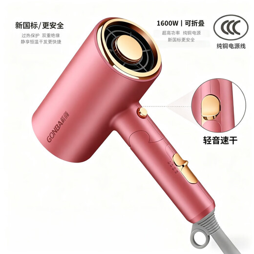 GUANGBA 2025 new technology National standard certified hair dryer household negative ion hair care silent quick-drying high wind low power hair dryer for dormitory students constant temperature does not harm hair quality amber gray new national standard safer 1600W + styling nozzle 2M pure copper power cord