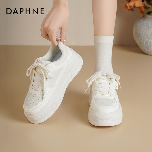Daphné officielle semelles épaisses chaussures blanches chaussures de planche pour femmes 2025 Nouveau automne en améliorant les chaussures pour femmes respirantes et polyvalentes chaussures de sport décontractées Produit blanc [6 cm d'épaisseur] 37