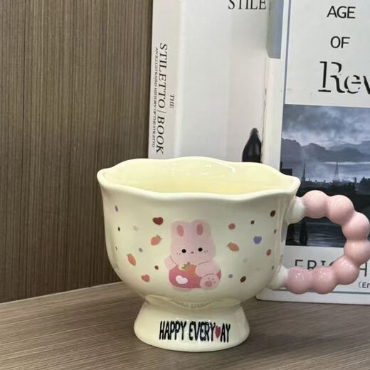 Ye Yu's high-looking cartoon mug, ceramic couple cup, ins style birthday gift, souvenir for girls, pink cute bunny, round cup and spoon