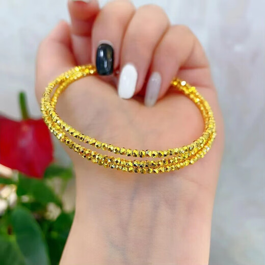 Heart ancient quality broken gold bundi bead bracelet yellow K gold three-circle memory elastic silver bracelet girl 520 gift bundi