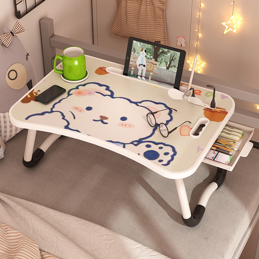 Kunfeng Cartoon Bed Small Table Folding Computer Desk Student Children's Bedroom Dormitory Upper Bunk Study Small Table Lazy Honey Bear Flat Model W Anti-Slip Table Leg