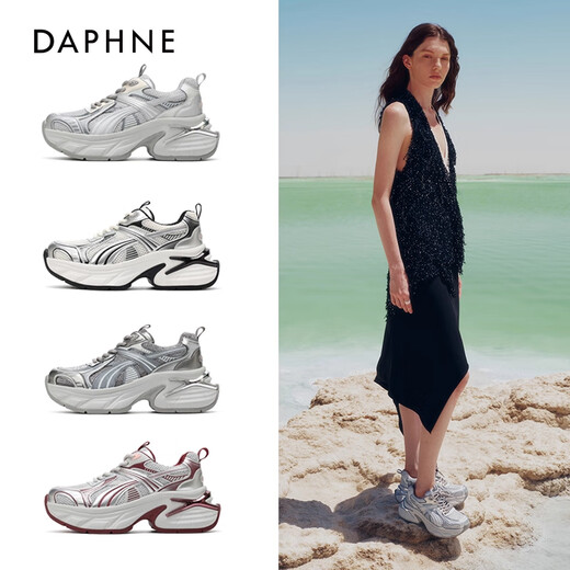 Daphne [Same Model in Song Qian] Yunruo Daddy Shoes for Women 2025 Autumn New Thick-soled Mesh Sneakers Fashionable Casual Shoes Off-white [Mesh Breathable] 37