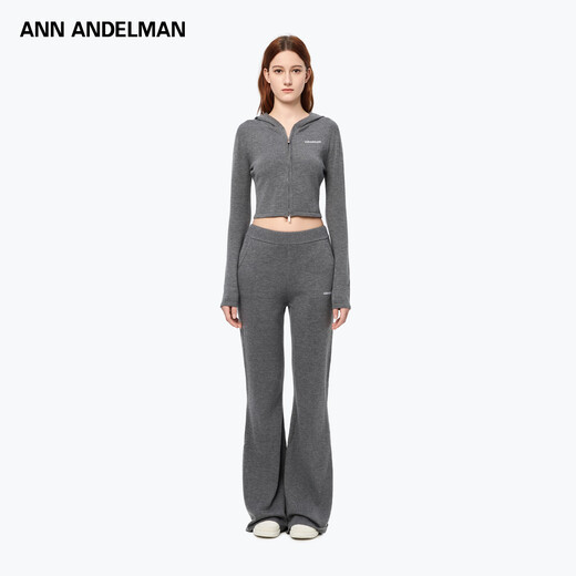 ANN ANDELMAN official direct-selling sweater cardigan coat women's autumn and winter new zipper hooded sweater top dark gray S