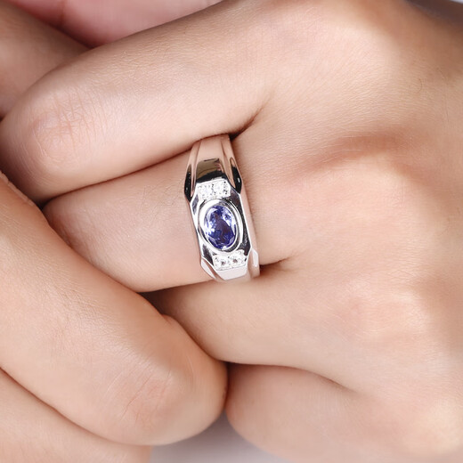 GEM STONE KING men's ring 1.32 carat blue purple tanzanite 925 silver set with white sapphire wide men's ring US size 7