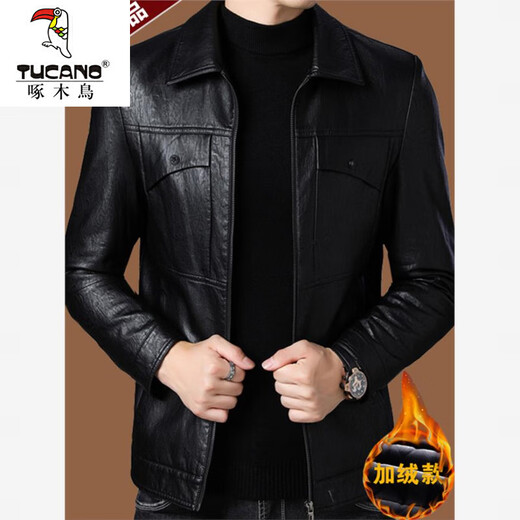 Woodpecker 2026 new PU leather jacket men's autumn and winter business casual motorcycle jacket leather jacket pickle green M 170