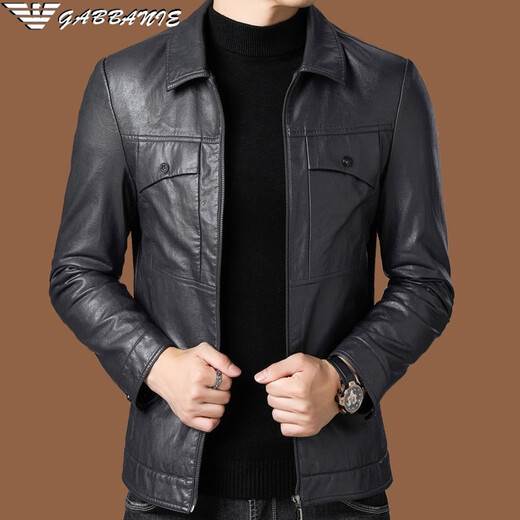 ARMANI EXCHANGE Armani high-end lapel leather jacket men's velvet thickened warm leather jacket middle-aged jacket men's winter outerwear AG/BL813 pickle green velvet M 170