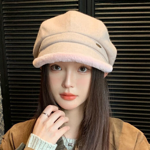 Ins thickened beret autumn and winter warm plus velvet octagonal painter hat versatile duck hat for women spring and autumn hot style velvet octagonal painter hat black one size