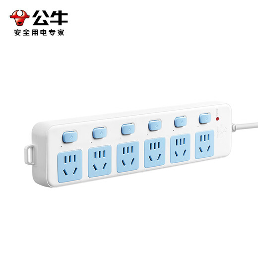 BULL sub-control socket, blue and white classic power strip, new national standard over-power protection, power strip with protection door, power strip, power strip, power strip, six-position sub-control 1.8 meters | over-power protection GN-317