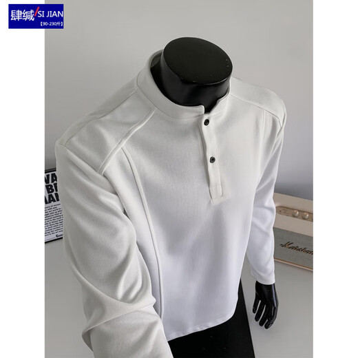Si Yan fat man American Polo Henry shirt men's long-sleeved T-shirt spring and autumn cleanfit casual men's base sweatshirt black upgrade 4XL 180 to 200Jin Jin equals 0.5 kg can be worn