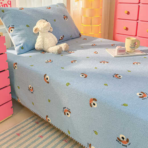 Tangyi double-sided velvet dormitory milk velvet sheet single piece winter thickened student single coral velvet quilt children's blanket Playful dog double-sided thickened milk velvet three-piece set-150x200cm sheet + pillowcase pair