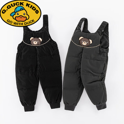 G.DUCKKIDS children's down overalls thickened new winter warm jumpsuits for boys and girls, toddlers and babies outer wear down pants black 100 cm