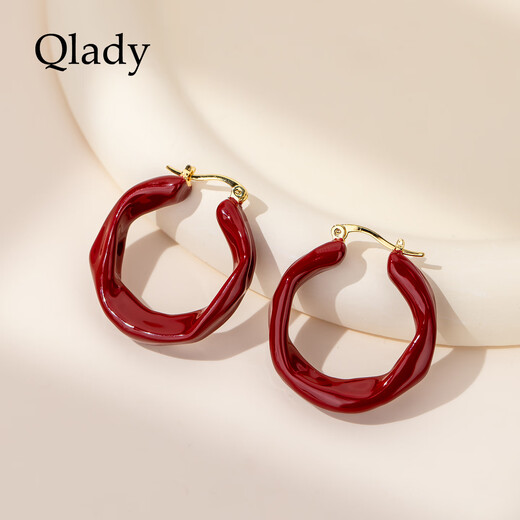 Qlady red retro irregular earrings earrings women's plain hoop earrings 2025 new light luxury high-end earrings and earrings