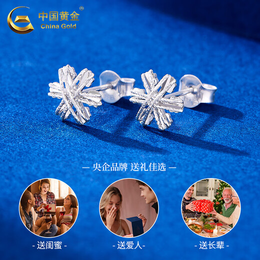 CHINA GOLD PT950 Platinum Snowflake Earrings for Women New Platinum Premium Valentine's Day Birthday Gift for Girlfriend and Wife Platinum Snowflake Earrings About 1.9g