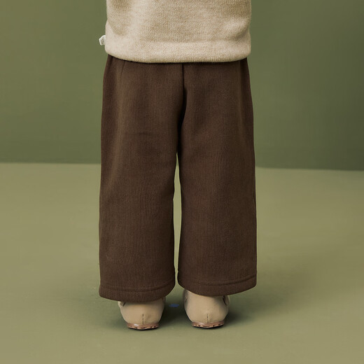 Minibala baby girl's trousers, skin-friendly and warm, velvet lined, straight-cut trousers, 2025 winter new style, light khaki 50311 100