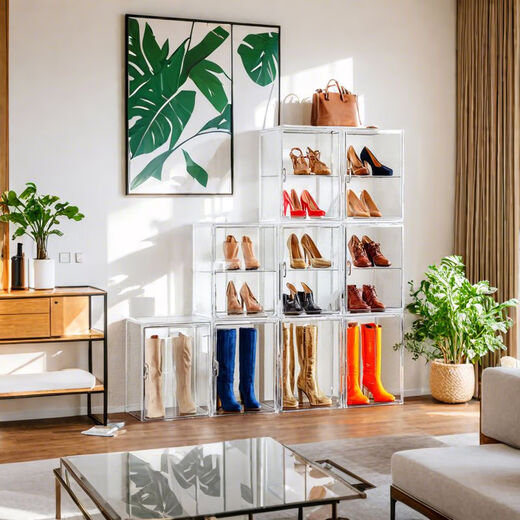 Transparent shoe box drawer folding shoe rack home door dust-proof long boot storage box acrylic shoe cabinet side opening - transparent 10 pieces double magnetic door 48 yards easy to install