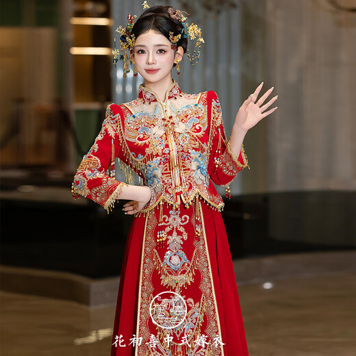 Taozilang Xiuhe clothing 2025 new bride wedding Chinese toast dress heavy industry velvet wedding dress slimming S