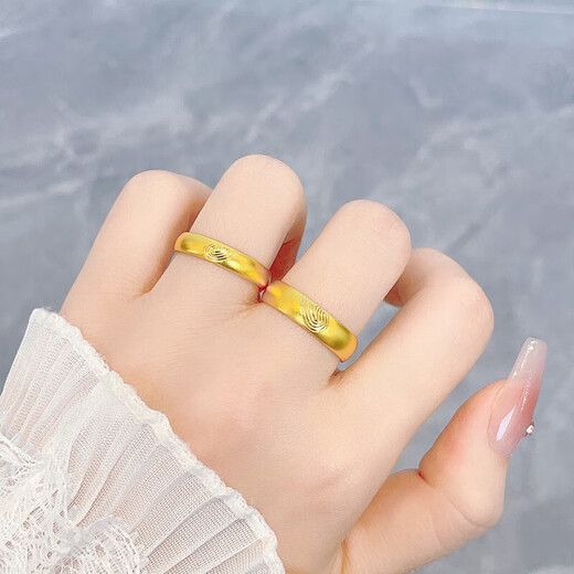 Old temple gold ring, ancient gold, promise you, fingerprint, couple, gold pair ring, wedding, three gold proposal gold ring, men and women, one pair, about 12.88g