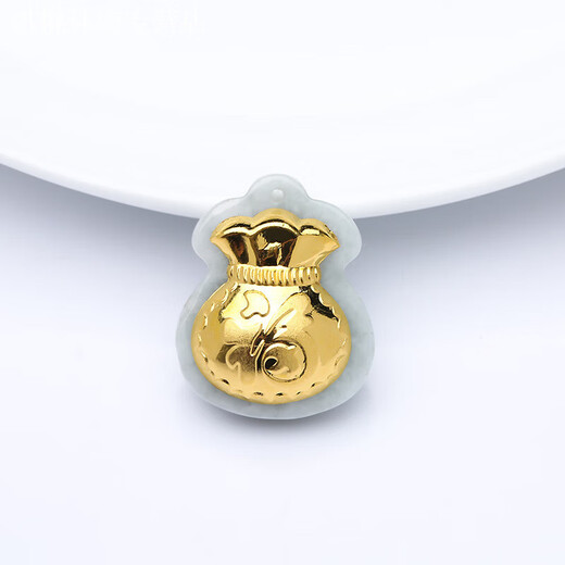 KZD Old Phoenix pure gold blessing bag pendant gold inlaid jade jade hand-woven red rope small money bag pendant necklace inlaid hanging jade big blessing bag + rope