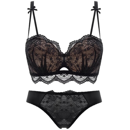 Victoria's Secret (Victoria's Secret) Victoria & aposs Secret underwear for women 2025 new small chest push-up flat chest shows big autumn and winter pure desire black single piece 75A 34B