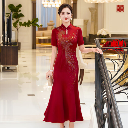 Fumini high-end mother-in-law wedding evening dress dignified and high-end mother-in-law mother-in-law 2026 new dress burgundy L
