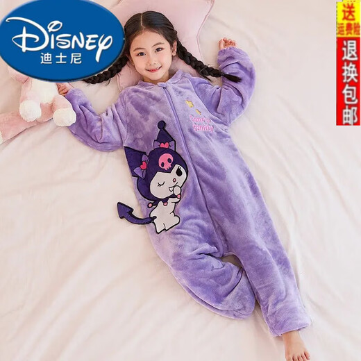 Disney (Disney) Kuromi children's one-piece pajamas for girls autumn and winter plus velvet flannel baby girl belly protection sleeping bag coral velvet one-piece velvet BLF3313# Kuromi 14 size 115-125CM 45Jin Jin is equal to 0.5 kg