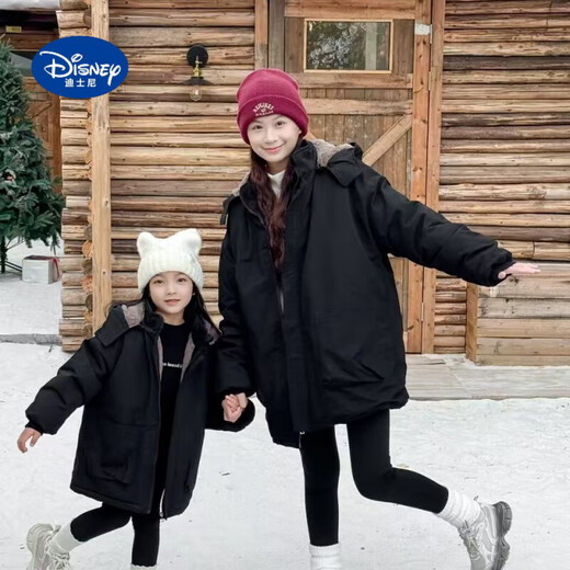 Disney (Disney) fleece winter 2025 parent-child jacket new thickened warm mid-length unisex cotton jacket for children green (hat removable) 180 recommended height 170-180cm
