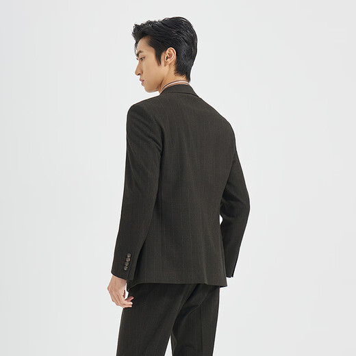 Lilang Shopping Mall Same Style SMART Suit Men's Double-Breasted Suit Nine-Point Pants Suit Striped 2025 Autumn Dark Brown Gray (25QXF251SA) 175A