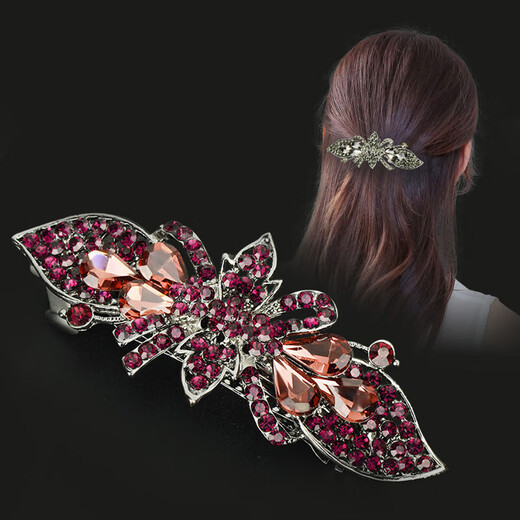 Bow rhinestone hairpin for women, adult half-tied hairpiece, one-word ponytail hairpin at the back of the head, mom style spring clip, blue 1 pack