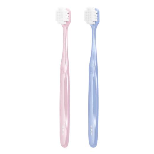 2 pcs of Double Plus soft-bristled toothbrushes with wide head and super soft bristles for sensitive gums, suitable for gum protection for adults, men, and women.