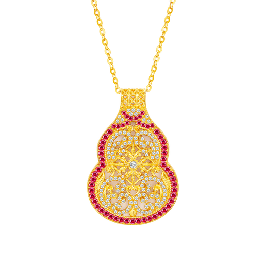 Mingzuan International 18k gold auspicious fortune pendant for women au750 Jinjun with gourd hollow design pendant birthday gift for girlfriend