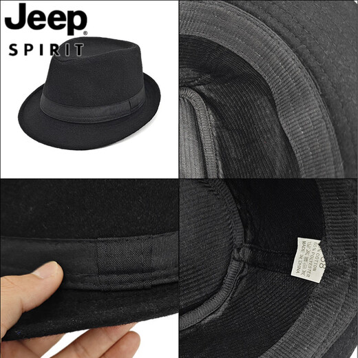 JEEP SPIRIT hat men's spring and autumn hat men's hat winter woolen warm autumn and winter jazz hat for middle-aged and elderly people winter hat 1-black M (56-58cm)