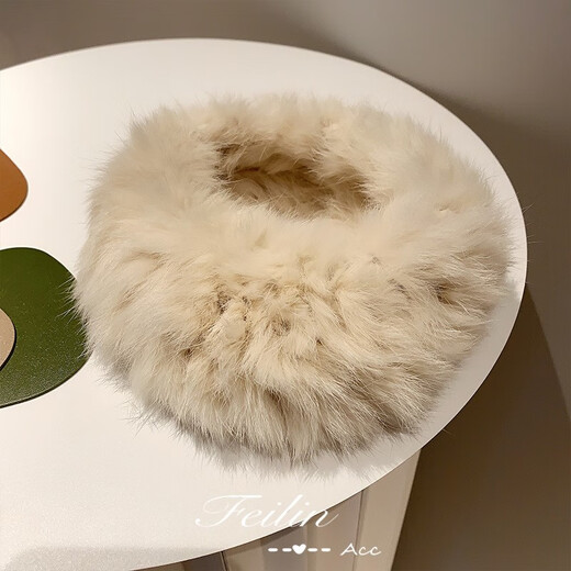 Qimei Lian forehead protection cold-proof fur hood autumn and winter warm windproof headband fashionable rabbit fur large head circumference sports ladies real rex rabbit fur beige