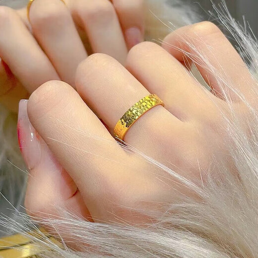 Shui Bei's century-old craftsmanship creates gold-covered silver-crushed ice gold ring, open style, men's and women's rings, couple wedding rings, gold-covered silver-crushed ice men's ring, live mouth